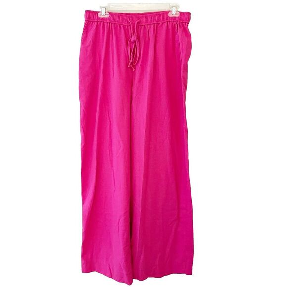 Ces Femmes Womens Pink Linen Pants Large Wide Leg Pleated Summer Comfort - Picture 1 of 11
